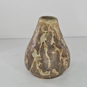 Handcrafted Pottery Vase With Earthy Brown Beige Marbled Design Signed GB